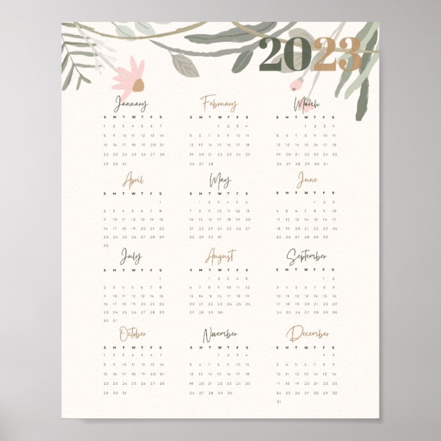 Affiche Calendrier 2023 FLORAL PASTEL - ANGLAIS Poster (Front)