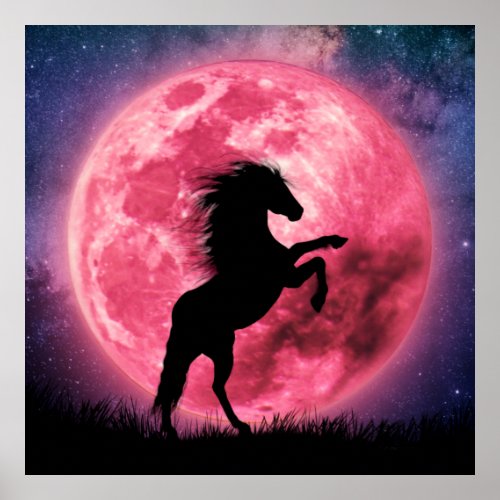 Affiche Le cheval et la lune rose Poster
