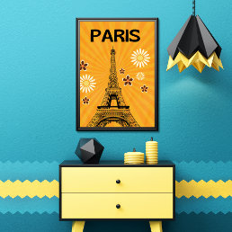 Affiche original Tour Eiffel Sur Fond R&#233;tro Poster