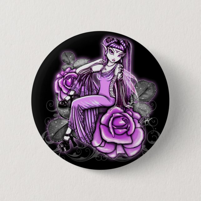 "Affinity"  Pink Valentines Day Rose Fae Button (Front)