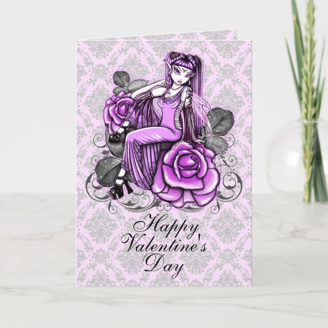 "Affinity"  Pink Valentines Day Rose Fae Card (Front)