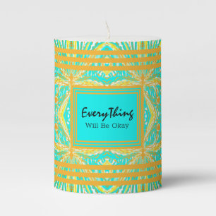 Affirmation Everything Will be Okay Blue and Gold  Pillar Candle