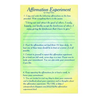 Affirmation Experiment by Cheryl Paton Flyer