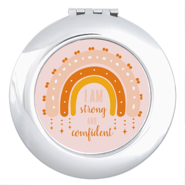 AFFIRMATION QUOTE PINK RETRO STYLE RAINBOW BOHO  COMPACT MIRROR (Front)