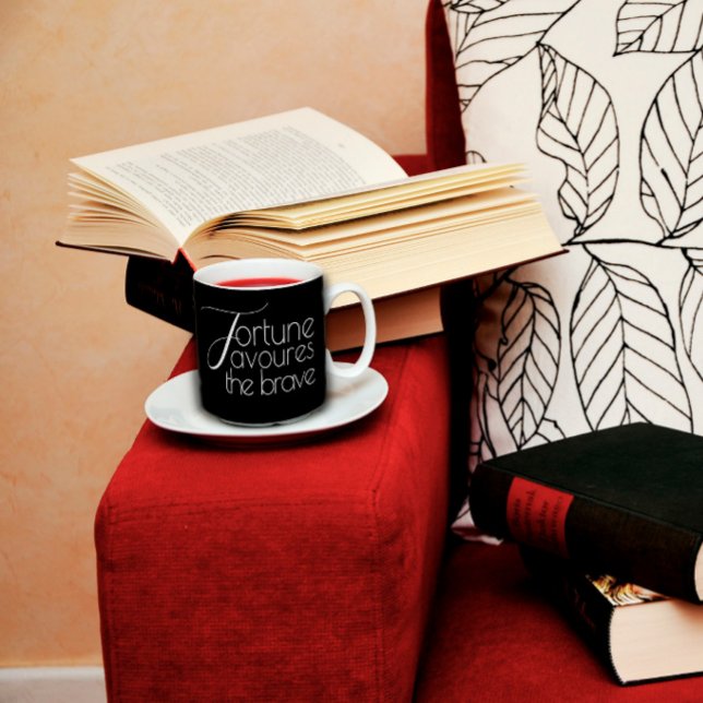 Affirmational  fortune favours the brave black    coffee mug (Creator Uploaded)