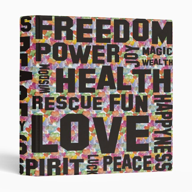 affirmations black - heart pattern 3 ring binder (Front/Spine)