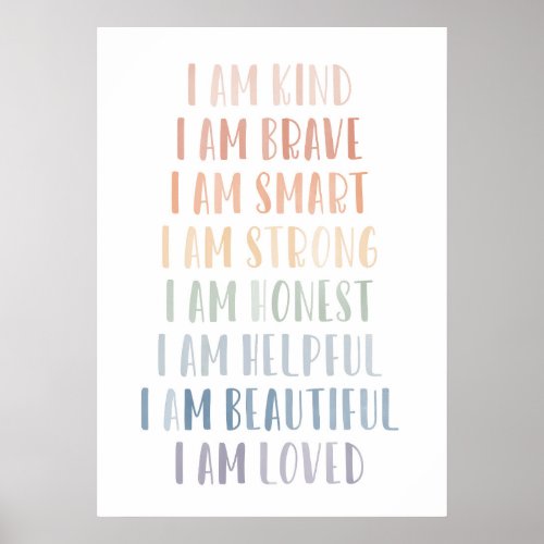Affirmations for Kids Rainbow Affirmations Poster