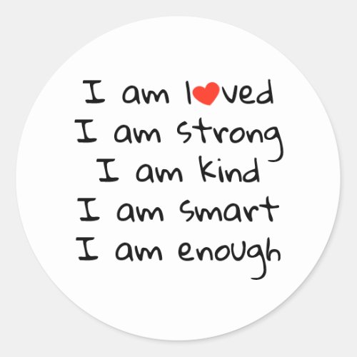Affirmations Heart Typography Red Black Classic Round Sticker