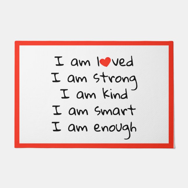 Affirmations Heart Typography Red Black Doormat (Front)