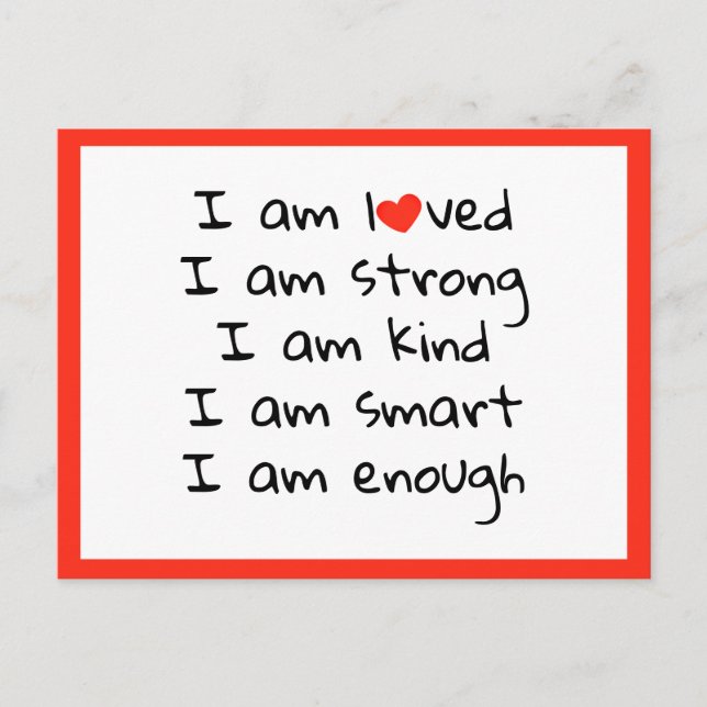 Affirmations Heart Typography Red Black Postcard (Front)