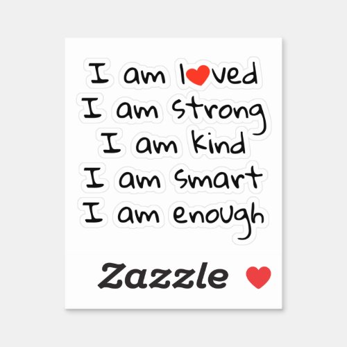 Affirmations Heart Typography Red Black Sticker