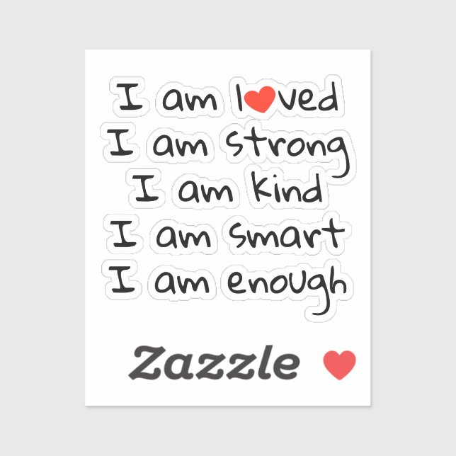 Affirmations Heart Typography Red Black Sticker (Sheet)