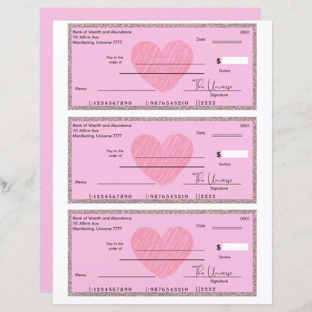 Affirmations Manifest Blank Checks  (Front/Back)