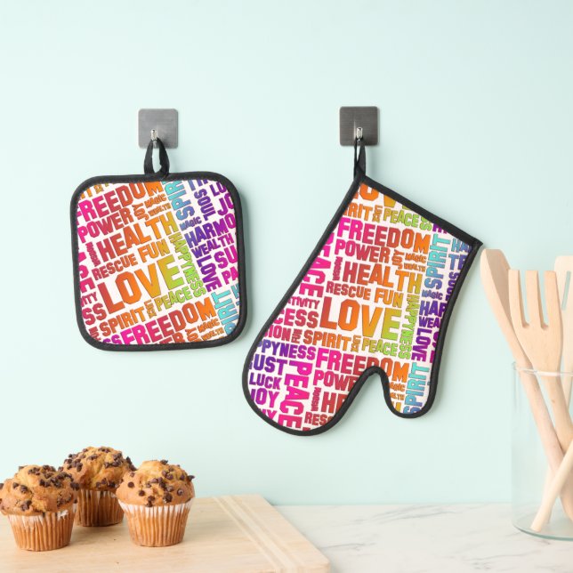 Affirmations of Life - positive words 3 Oven Mitt & Pot Holder Set (Insitu(Hanging))