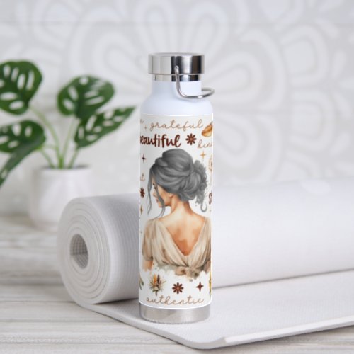 Affirmations Woman Gray Hair Updo Water Bottle