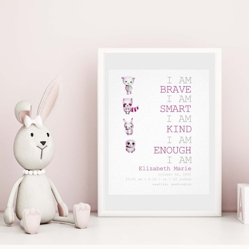 Affirmations Woodland Animals Girl Nursery Decor