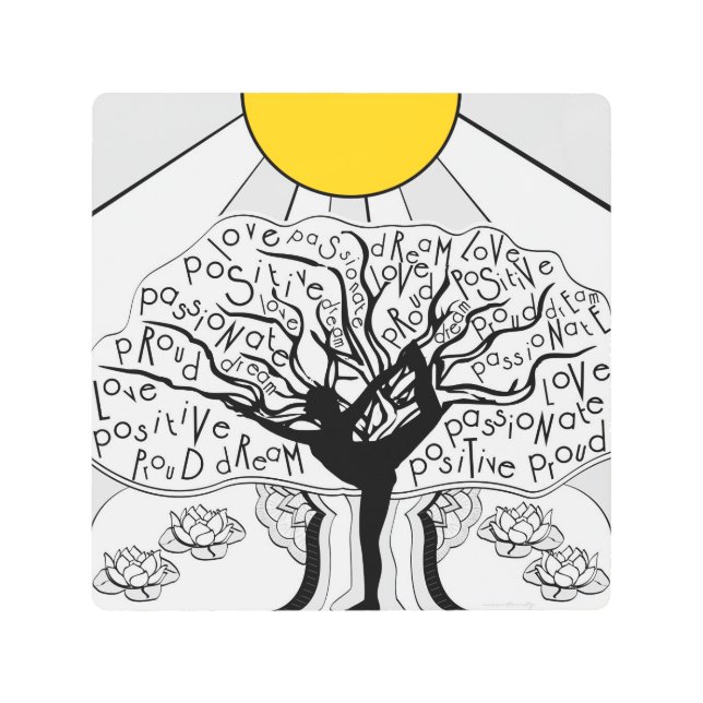 Affirmations Yoga Tree Metal Wall Art (Front)