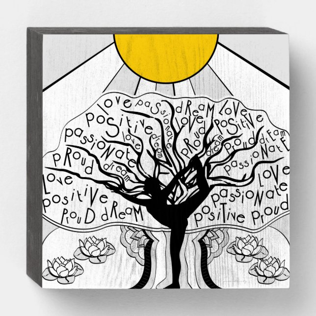 Affirmations Yoga Tree Wood Box Art (Front Horizontal)
