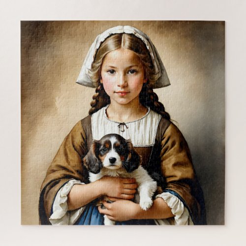 Affluent Innocence Cornelia Girl With Puppy Jigsaw Puzzle