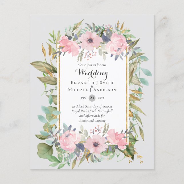 Affordable Budget Pink Blush Pink Floral Wedding Flyer (Front)