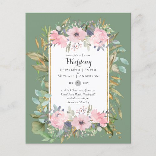 Affordable Budget Pink Blush Pink Floral Wedding Flyer