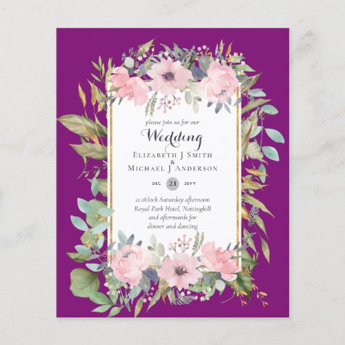 Affordable Budget Pink Blush Pink Floral Wedding Flyer