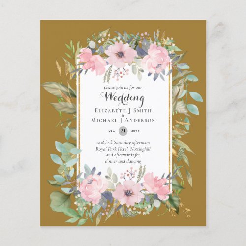 Affordable Budget Pink Blush Pink Floral Wedding Flyer