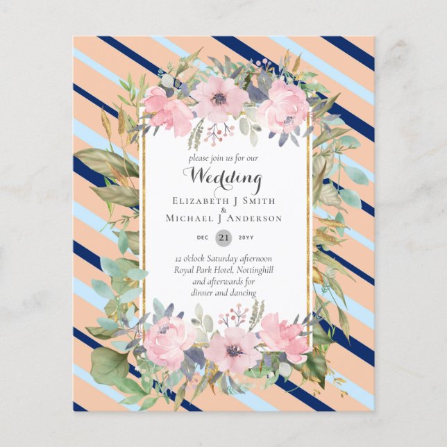 Affordable Budget Pink Blush Pink Floral Wedding Flyer (Front)