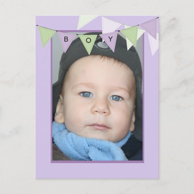 Affordable Bunting Boys Birthday Photo Party Invitation Postcard (Front)