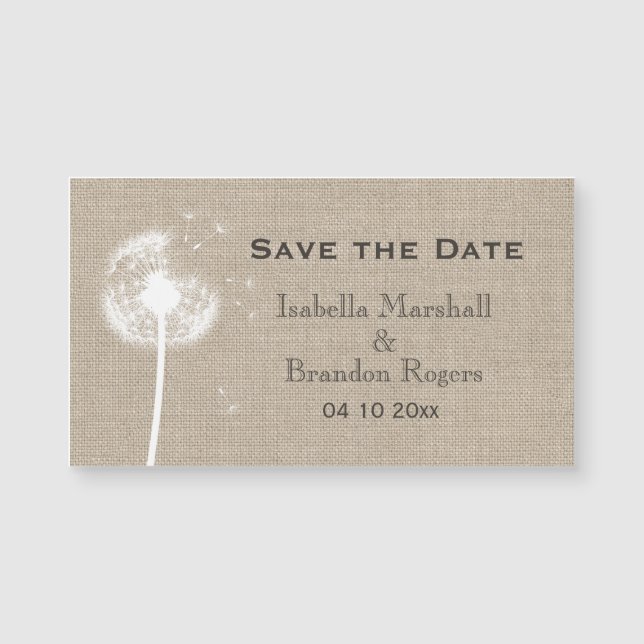 Affordable Burlap Dandelion Save the Date Magnet (Front)