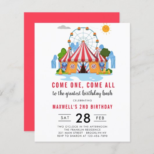 Affordable Carnival Circus 1st Birthday (Front/Back)