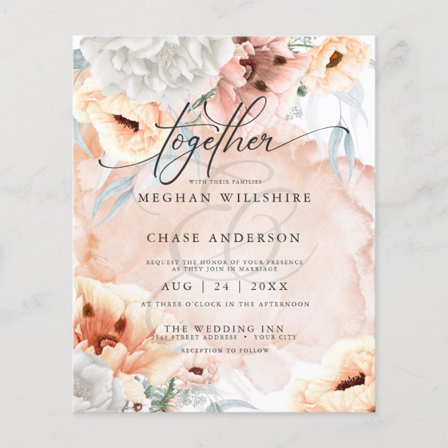 Affordable Coral Flowers Wedding Invitation (Front)