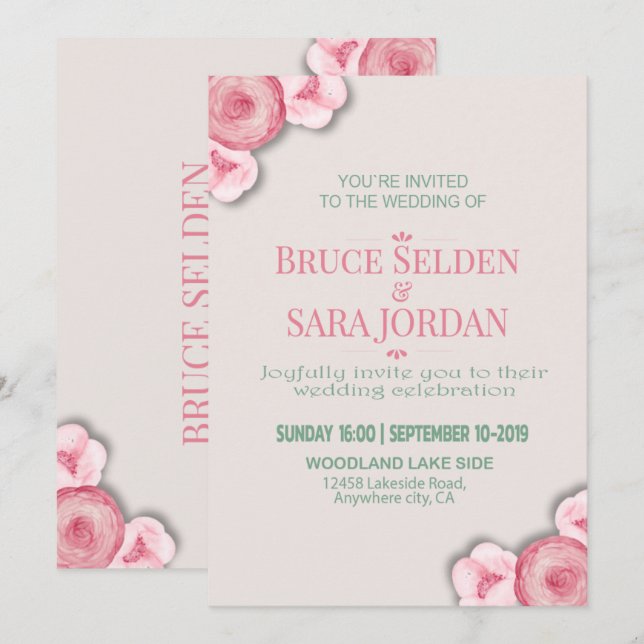 Affordable Floral Wedding Message Invitation (Front/Back)