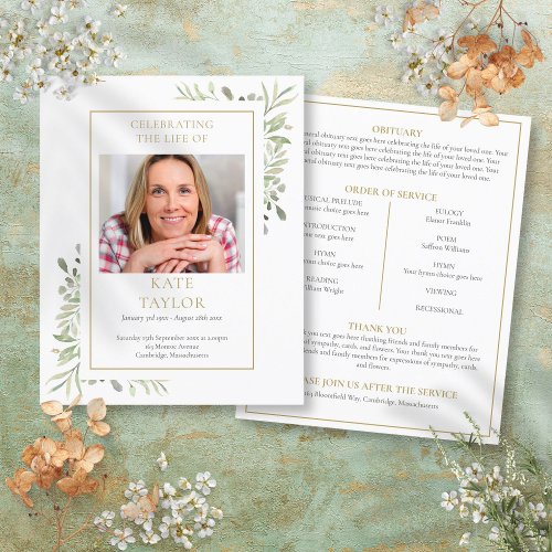 Affordable Greenery Funeral Order Of Service