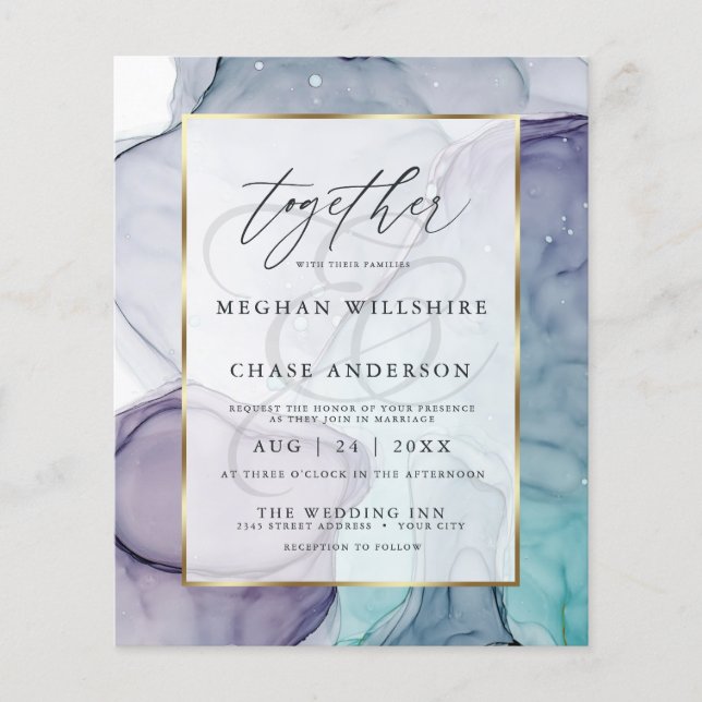 Affordable Wedding Plum and Teal  Abstract Ink (Front)