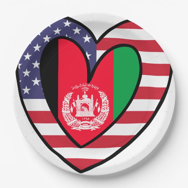Afghan American Heart Valentines Day Wedding Gift  Paper Plates (Front)