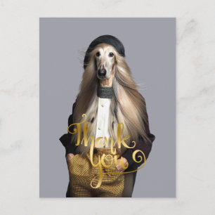 Afghan dog blond hair in trousers Thank You Postcard