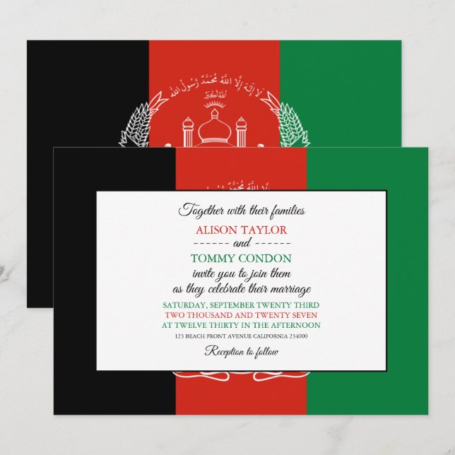 Afghan Flag, Flag of Afghanistan Wedding Invitation (Front/Back)