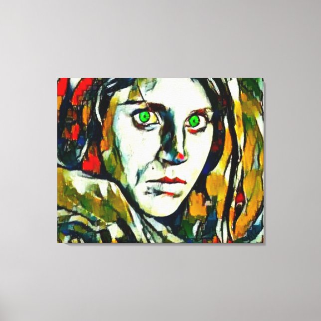 Afghan Girl With Green Eyes Abstract Oil Canvas Print (Front)