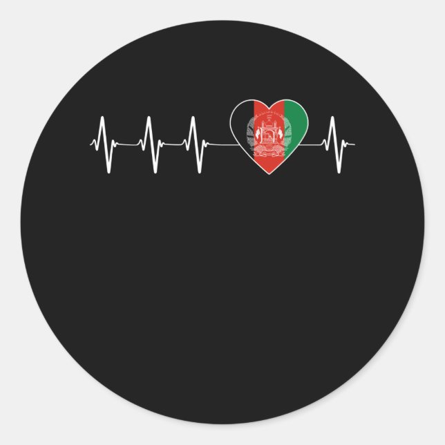 Afghan Heartbeat I Love Afghanistan Flag Heart Classic Round Sticker (Front)