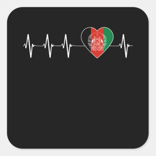 Afghan Heartbeat I Love Afghanistan Flag Heart Square Sticker