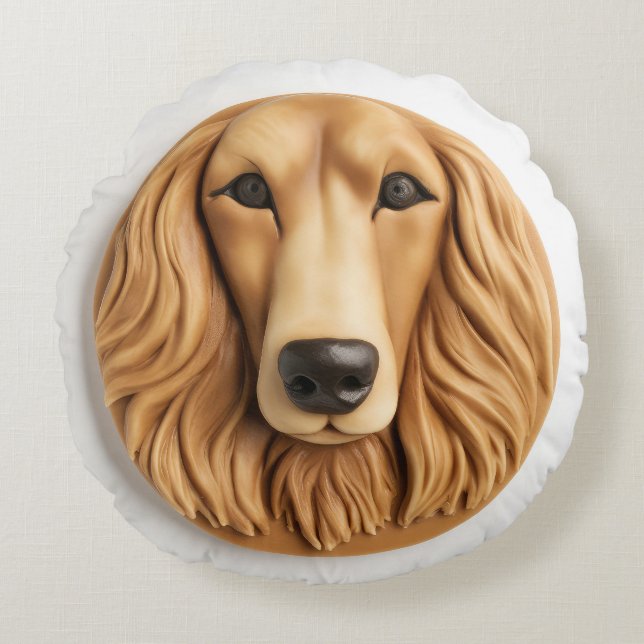 Afghan Hound 3D Inspired Round Pillow (Front)