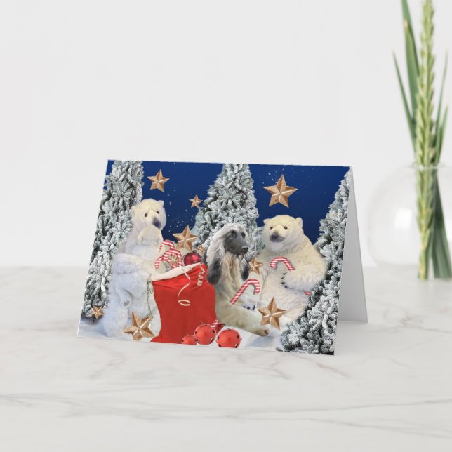Afghan Hound and Christmas Bears Holiday Card (Front)