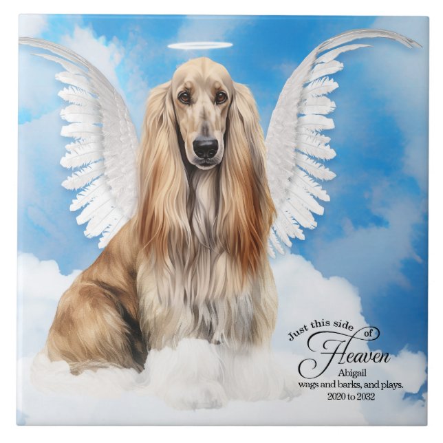 Afghan Hound Angel Dog Personalized Pet Memorial Ceramic Tile (Front)