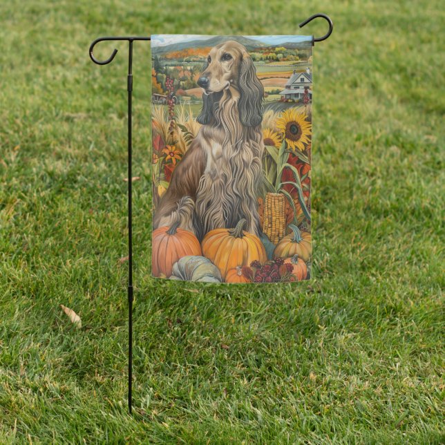 Afghan Hound Autumn Harvest Thanksgiving Dog Garden Flag (In SItu)