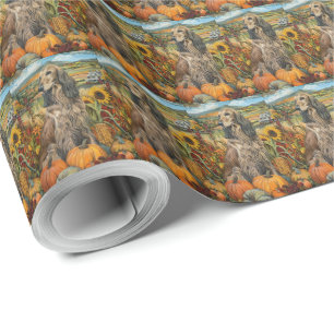 Afghan Hound Autumn Harvest Thanksgiving Dog Wrapping Paper