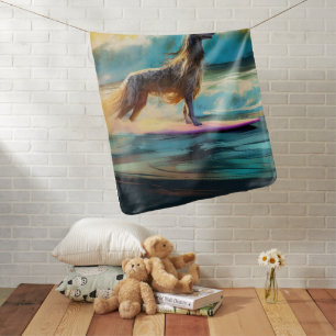Afghan Hound Beach Surfing Painting Baby Blanket