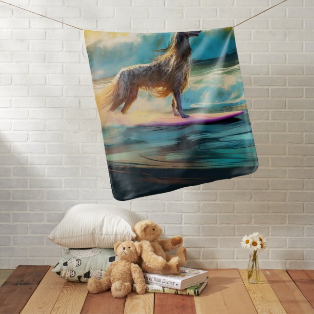 Afghan Hound Beach Surfing Painting  Baby Blanket (In Situ)
