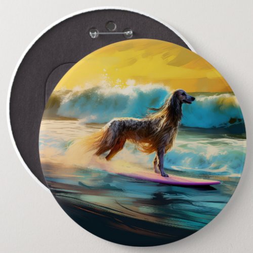 Afghan Hound Beach Surfing Painting  Button