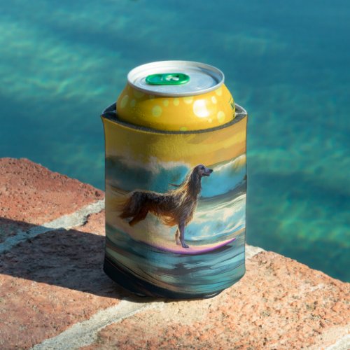 Afghan Hound Beach Surfing Painting  Can Cooler